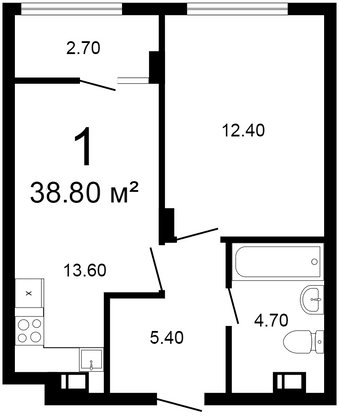 39 м², 1-комн. квартира, 3/10 этаж