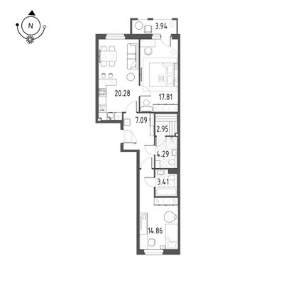 71,8 м², 2-комн. квартира, 6/10 этаж