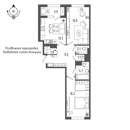 67 м², 2-комн. квартира, 4/18 этаж