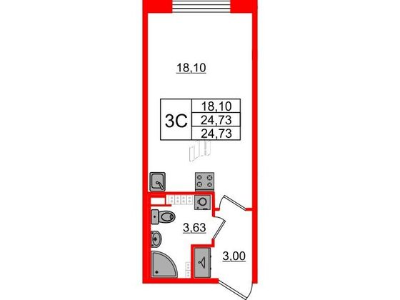 Продажа квартиры-студии 24,7 м², 4/4 этаж