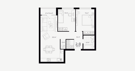 Продажа 2-комнатной квартиры 59,7 м², 17/24 этаж