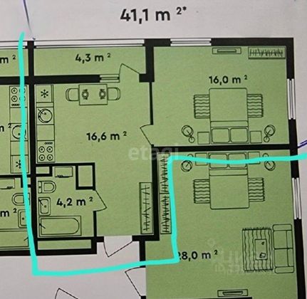 Продажа 2-комнатной квартиры 41,1 м², 20/25 этаж