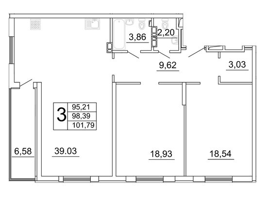 101,6 м², 3-комн. квартира, 8/27 этаж