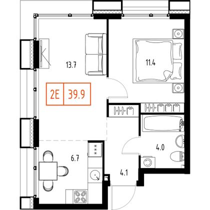 Продажа 2-комнатной квартиры 39,9 м², 3/9 этаж