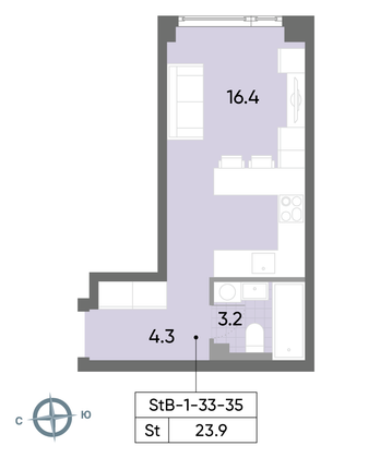 Продажа квартиры-студии 23,9 м², 33/52 этаж