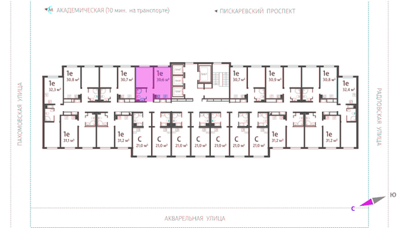 30,6 м², 1-комн. квартира, 10/25 этаж