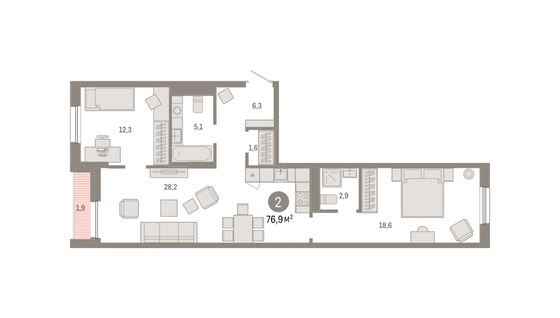 Продажа 2-комнатной квартиры 76,9 м², 8/17 этаж