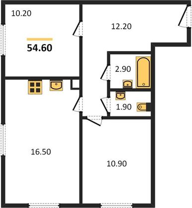 Продажа 2-комнатной квартиры 54,6 м², 1/25 этаж