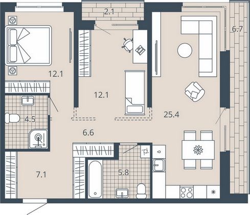 Продажа 2-комнатной квартиры 82,2 м², 7/23 этаж