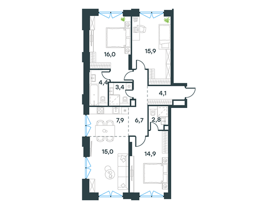 Продажа 4-комнатной квартиры 91,1 м², 13/32 этаж