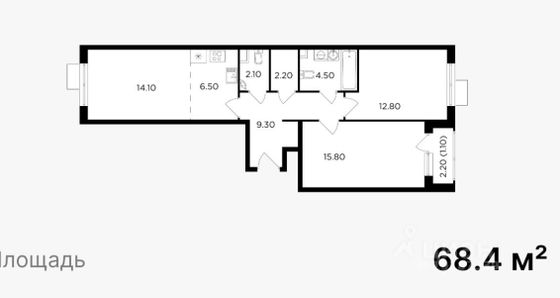 Продажа 2-комнатной квартиры 68,4 м², 3/17 этаж
