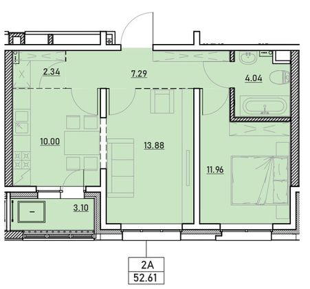 Продажа 2-комнатной квартиры 52,6 м², 9/13 этаж