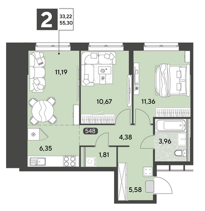 Продажа 3-комнатной квартиры 55,3 м², 1/25 этаж