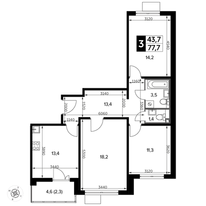 78 м², 3-комн. квартира, 14/20 этаж