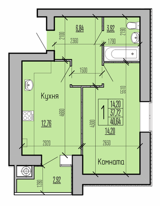 Продажа 1-комнатной квартиры 40,6 м², 7/10 этаж