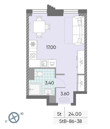 Продажа квартиры-студии 24 м², 38/58 этаж