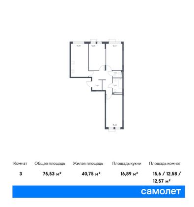 75,5 м², 3-комн. квартира, 14/14 этаж