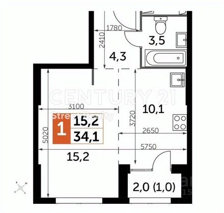 Продажа 1-комнатной квартиры 34,1 м², 10/29 этаж