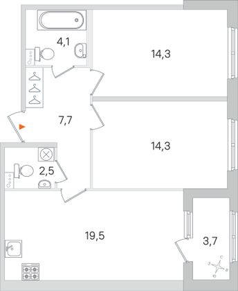 Продажа 2-комнатной квартиры 64,3 м², 1/4 этаж