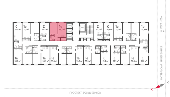 33,4 м², 1-комн. квартира, 13/25 этаж