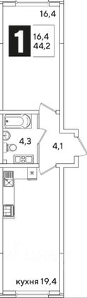 Продажа 2-комнатной квартиры 44,2 м², 5/16 этаж