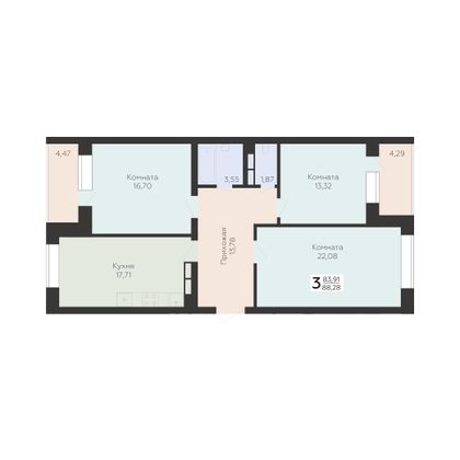 Продажа 3-комнатной квартиры 88,3 м², 9/17 этаж