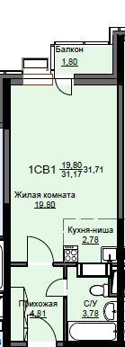 Продажа квартиры-студии 31,7 м², 3/17 этаж