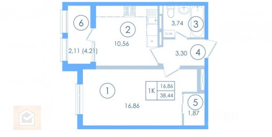 38,4 м², 1-комн. квартира, 8/13 этаж