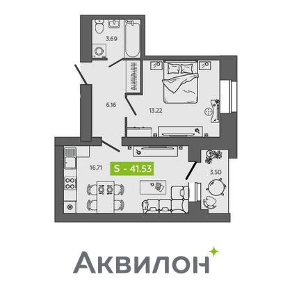 41,5 м², 1-комн. квартира, 7/9 этаж