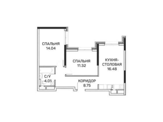 54,6 м², 2-комн. квартира, 8/8 этаж