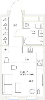 Продажа квартиры-студии 26,3 м², 7/23 этаж