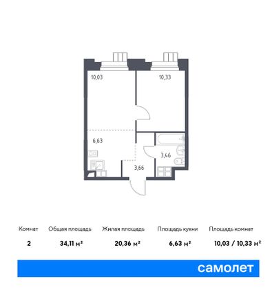 34,1 м², 1-комн. квартира, 10/16 этаж