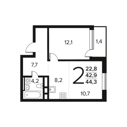 Продажа 2-комнатной квартиры 44,3 м², 6/11 этаж