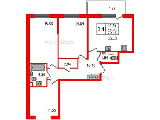 Продажа 3-комнатной квартиры 77,1 м², 1/8 этаж