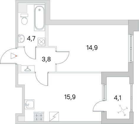 Продажа 1-комнатной квартиры 41,3 м², 1/5 этаж