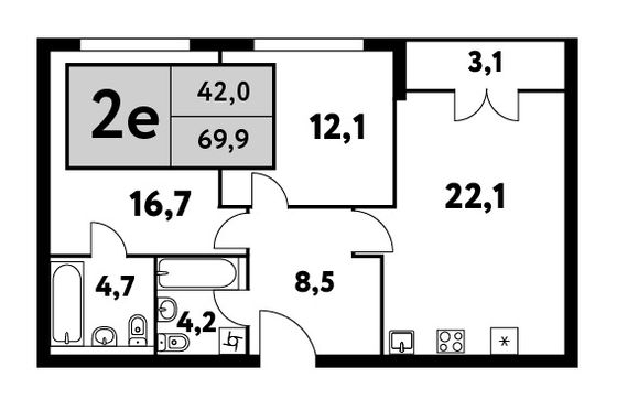 69,9 м², 3-комн. квартира, 35/35 этаж