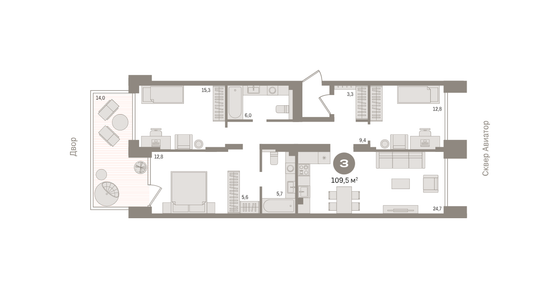 109,5 м², 3-комн. квартира, 1/16 этаж