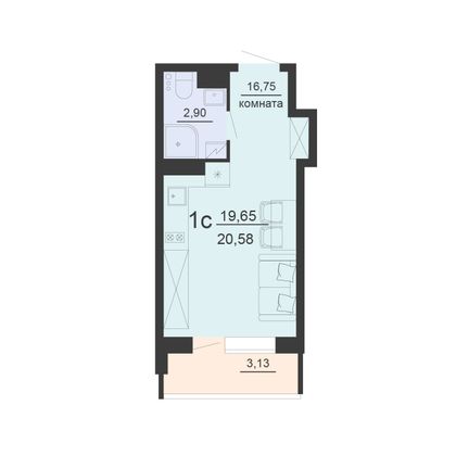 Продажа 1-комнатной квартиры 20,6 м², 11/20 этаж