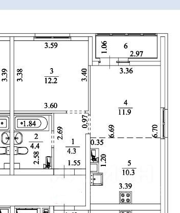 Продажа 2-комнатной квартиры 42,7 м², 12/25 этаж