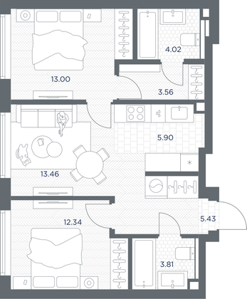 Продажа 2-комнатной квартиры 61,5 м², 12/49 этаж