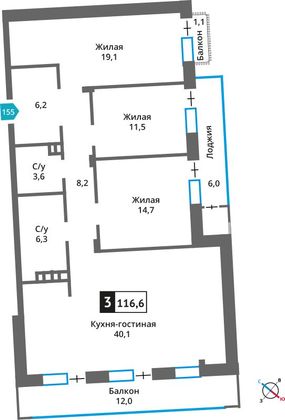 Продажа 3-комнатной квартиры 116,6 м², 4/6 этаж