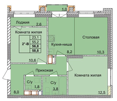 Продажа 2-комнатной квартиры 56,8 м², 9/18 этаж