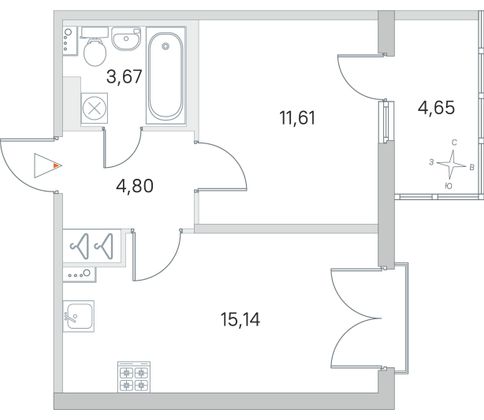 Продажа 1-комнатной квартиры 36,6 м², 3/4 этаж