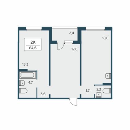 64,6 м², 2-комн. квартира, 2/17 этаж