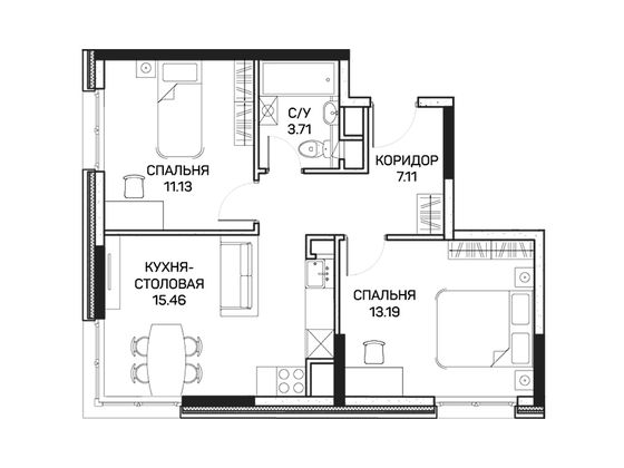 50,6 м², 2-комн. квартира, 4/8 этаж