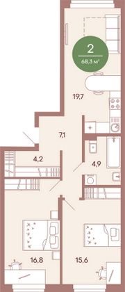 Продажа 2-комнатной квартиры 68,3 м², 1/17 этаж