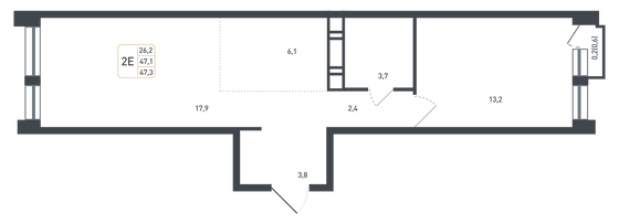 47,1 м², 2-комн. квартира, 6/8 этаж