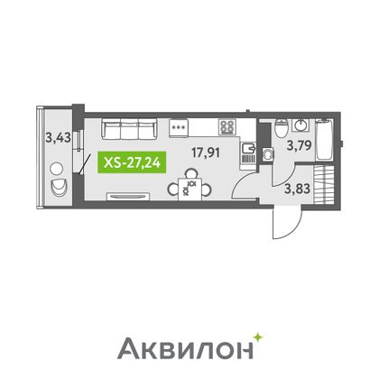 26,7 м², студия, 11/13 этаж