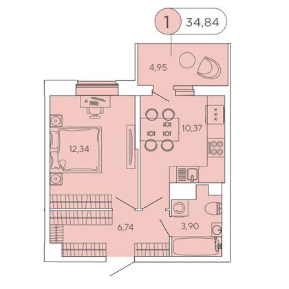 34,8 м², 1-комн. квартира, 9/12 этаж