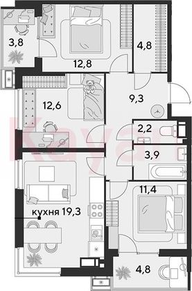 Продажа 4-комнатной квартиры 76,3 м², 12/18 этаж